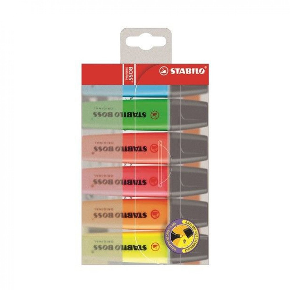 Szövegkiemelő 2-5mm vágott hegyű, STABILO BOSS 6-os készlet